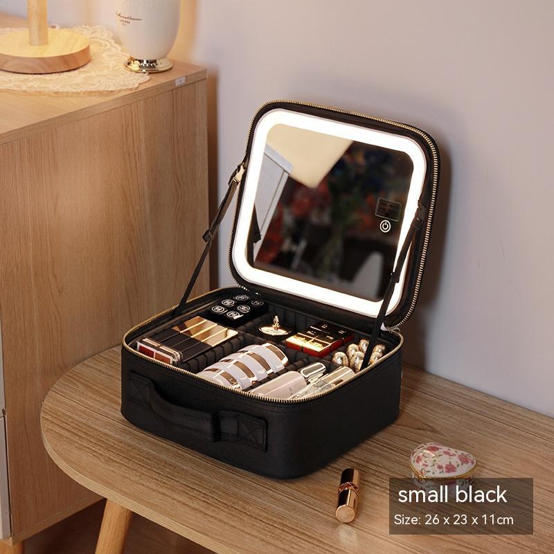 Mirror And LED Light Cosmetic Bag Skin Care Storage Box