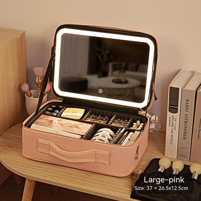 Mirror And LED Light Cosmetic Bag Skin Care Storage Box