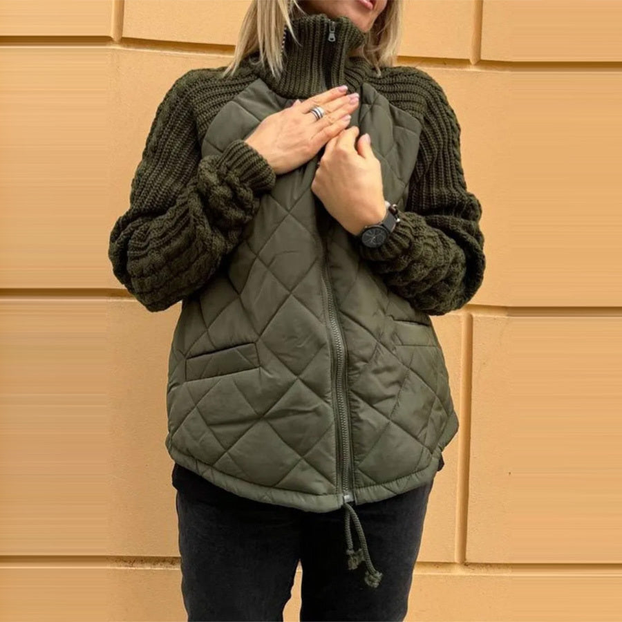 Strickjacke mit langen Ärmeln und Reiß verschluss, Damen mantel, Baumwoll jacke, gepolstert