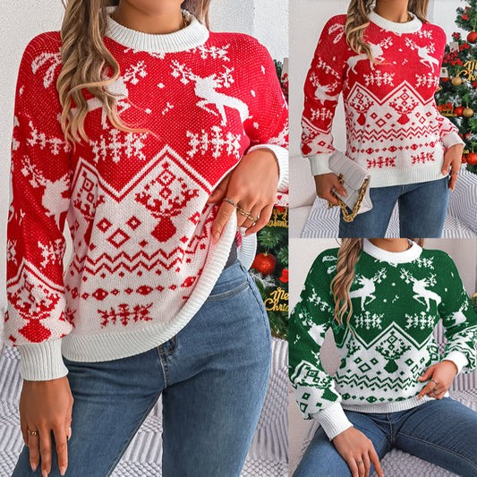 Langärmliges Weihnachts pullover Lässiger Hirsch muster