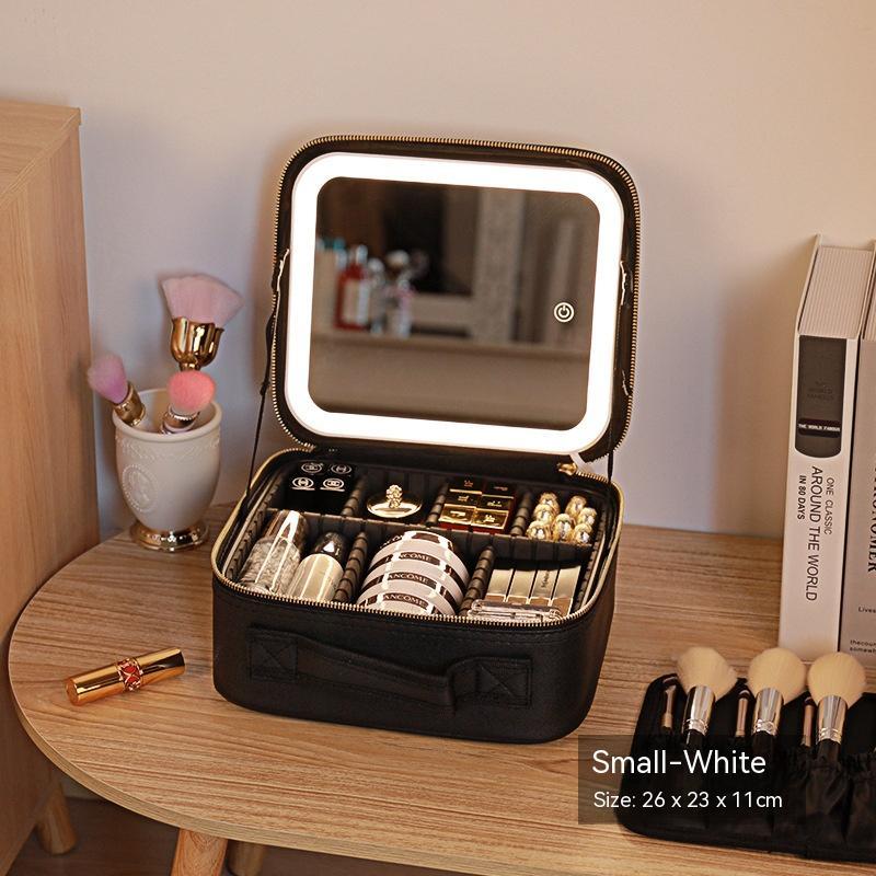 Mirror And LED Light Cosmetic Bag Skin Care Storage Box