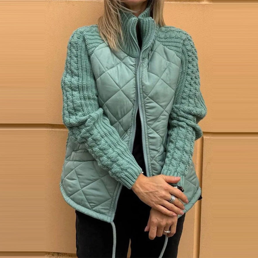 Strickjacke mit langen Ärmeln und Reiß verschluss, Damen mantel, Baumwoll jacke, gepolstert