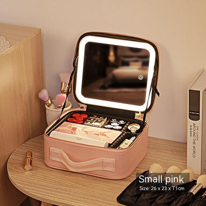 Mirror And LED Light Cosmetic Bag Skin Care Storage Box