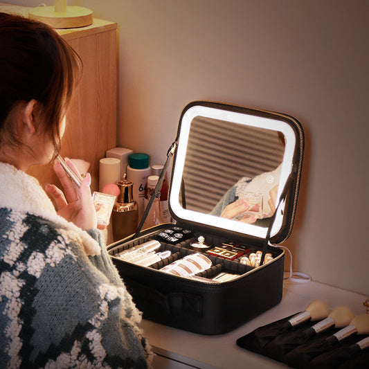 Mirror And LED Light Cosmetic Bag Skin Care Storage Box